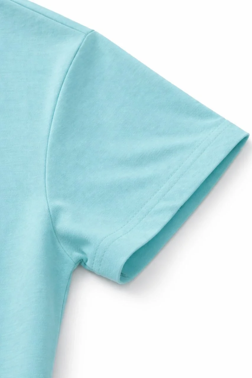 Genç Kız Çocuk V Yaka Tişört Yazlık Model Günlük Basic Body - Turkuvaz - Görsel 2