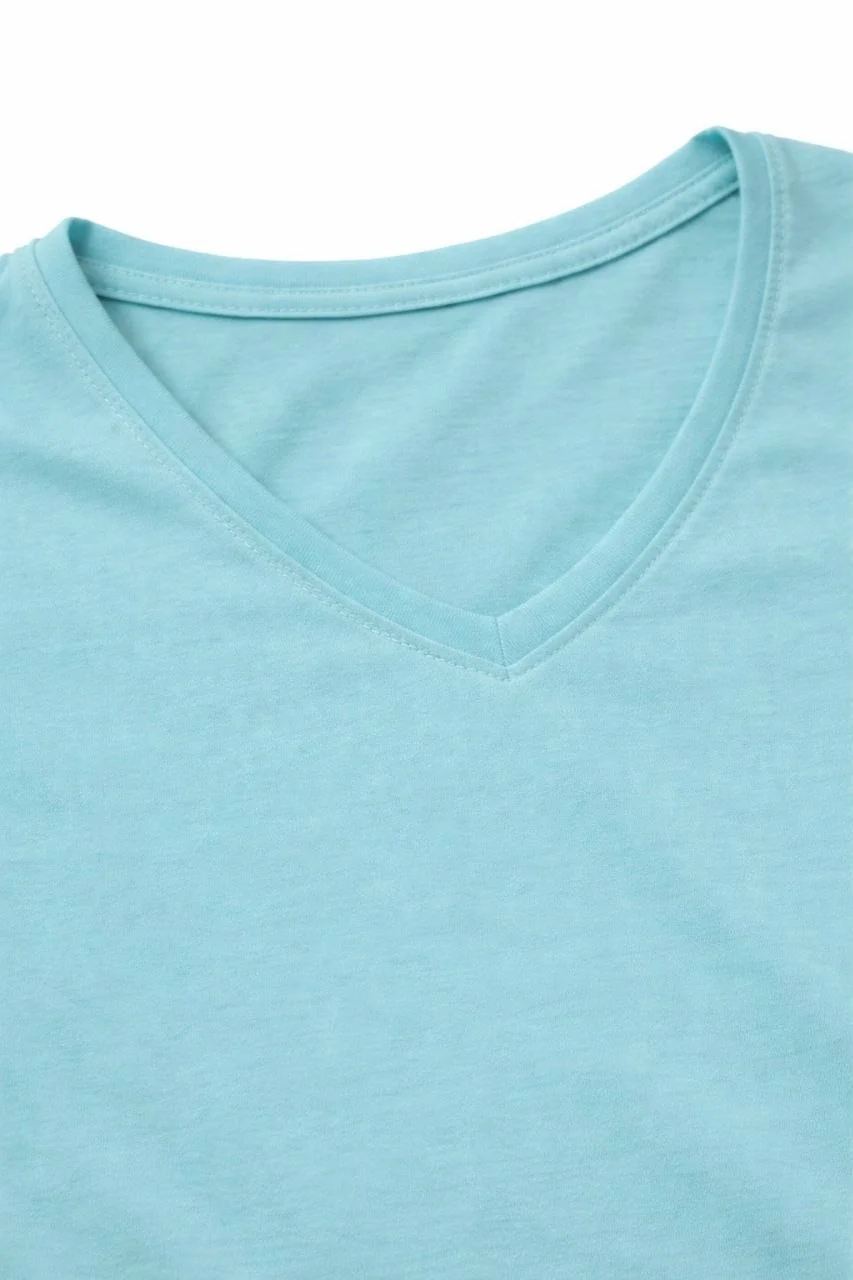 Genç Kız Çocuk V Yaka Tişört Yazlık Model Günlük Basic Body - Turkuvaz - Görsel 3