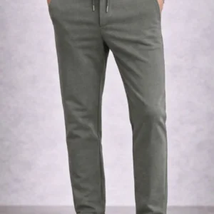 Erkek Diagonel Mikro dokulu Duble Paça Cepli Pantolon Bağcıklı Bel, Modern Kesim - Haki