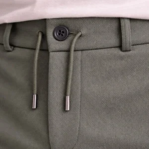 Alternative view of Erkek Diagonel Mikro dokulu Duble Paça Cepli Pantolon Bağcıklı Bel, Modern Kesim - Haki