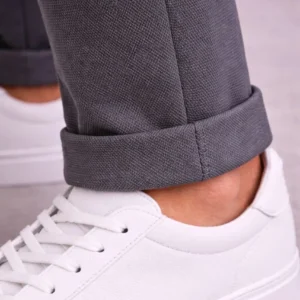 Alternative view of Erkek Diagonel Mikro dokulu Duble Paça Cepli Pantolon Bağcıklı Bel, Modern Kesim - Füme