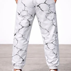 Alternative view of Erkek Dijital Baskılı Eşofman Altı Kışlık Üç İplik Şardonlu Kumaş Lastikli Paça, Cepli, Rahat Kalıp - Beyaz