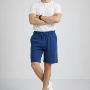 Erkek otoban Dokuma Şort Beli Lastikli Bağcıklı, Cepli, Rahat Kesim Günlük Yazlık Şort - İndigo