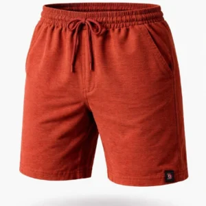 Alternative view of Erkek otoban Dokuma Şort Beli Lastikli Bağcıklı, Cepli, Rahat Kesim Günlük Yazlık Şort - Turuncu