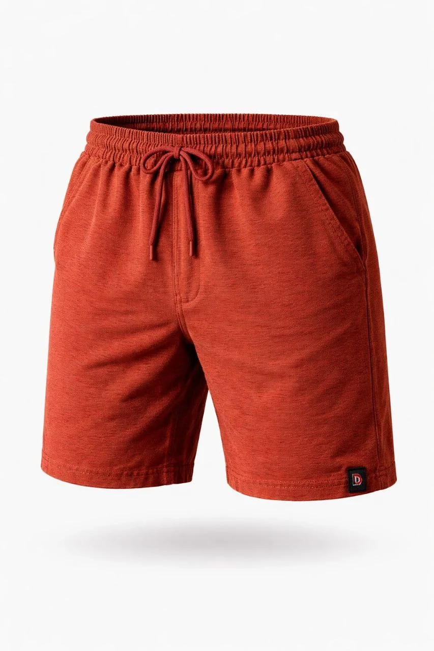Erkek otoban Dokuma Şort Beli Lastikli Bağcıklı, Cepli, Rahat Kesim Günlük Yazlık Şort - Turuncu - Görsel 2