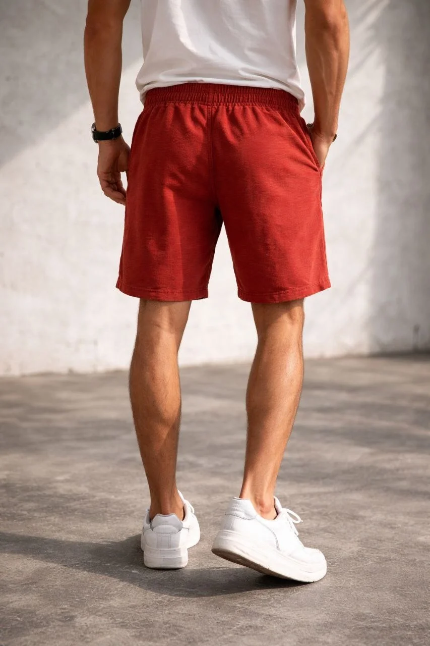 Erkek otoban Dokuma Şort Beli Lastikli Bağcıklı, Cepli, Rahat Kesim Günlük Yazlık Şort - Turuncu - Görsel 3