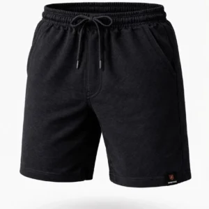 Alternative view of Erkek otoban Dokuma Şort Beli Lastikli Bağcıklı, Cepli, Rahat Kesim Günlük Yazlık Şort - Siyah