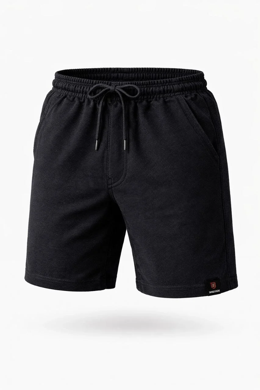 Erkek otoban Dokuma Şort Beli Lastikli Bağcıklı, Cepli, Rahat Kesim Günlük Yazlık Şort - Siyah - Görsel 2