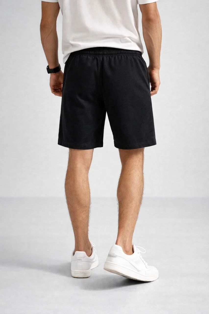 Erkek otoban Dokuma Şort Beli Lastikli Bağcıklı, Cepli, Rahat Kesim Günlük Yazlık Şort - Siyah - Görsel 4