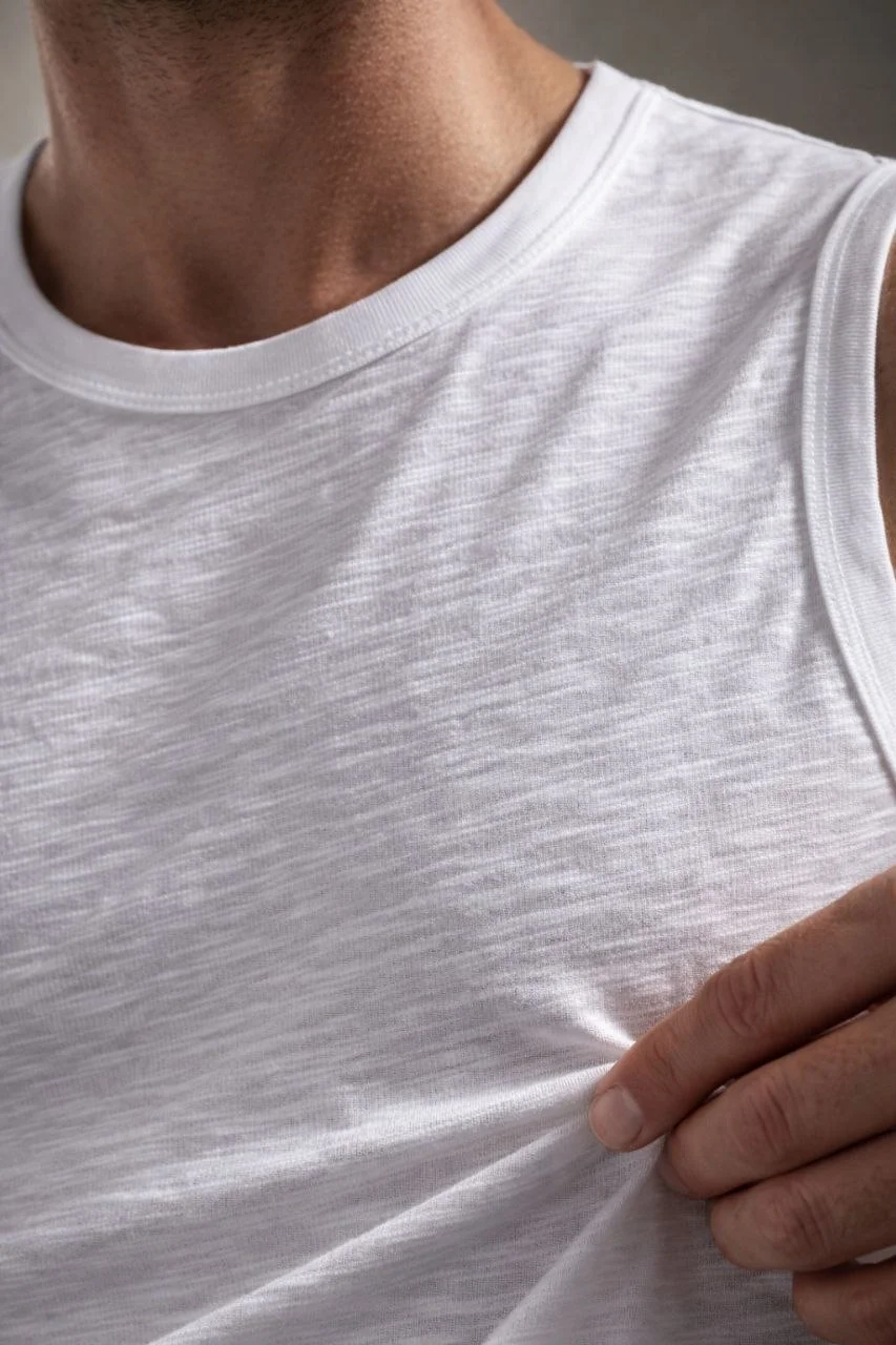 Erkek Flamlı Kumaş Sıfır Kolsuz Atlet Basic Spor Üst, Günlük ve Fitness Kullanımına Uygun - Beyaz - Görsel 2