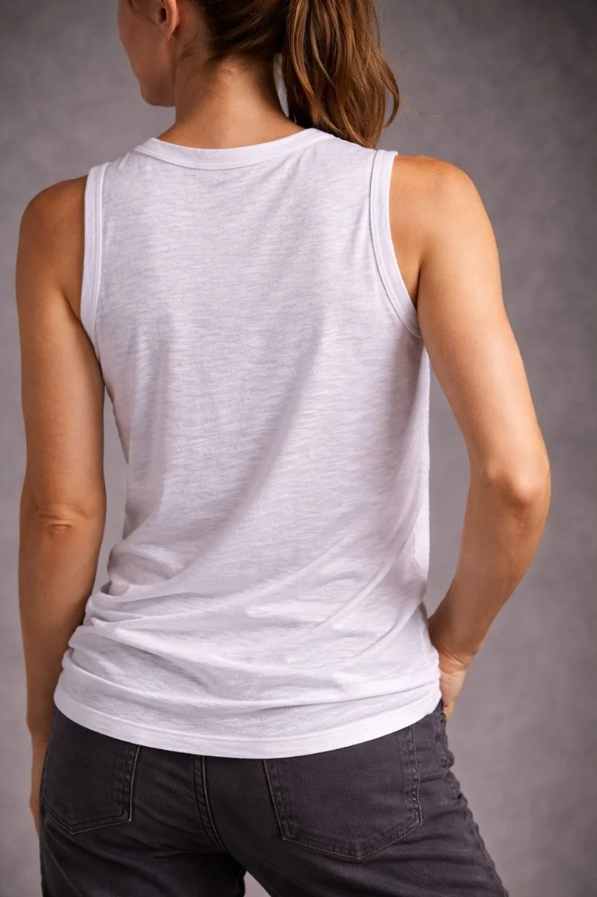 Kadın Flamlı Kumaş Sıfır Kolsuz Atlet Basic Spor Üst, Günlük ve Fitness Kullanımına Uygun - Beyaz - Görsel 2