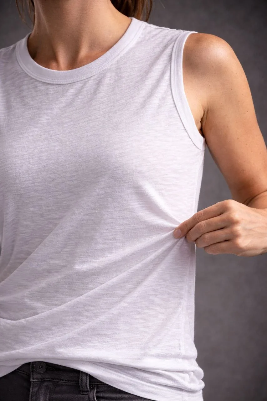 Kadın Flamlı Kumaş Sıfır Kolsuz Atlet Basic Spor Üst, Günlük ve Fitness Kullanımına Uygun - Beyaz - Görsel 3