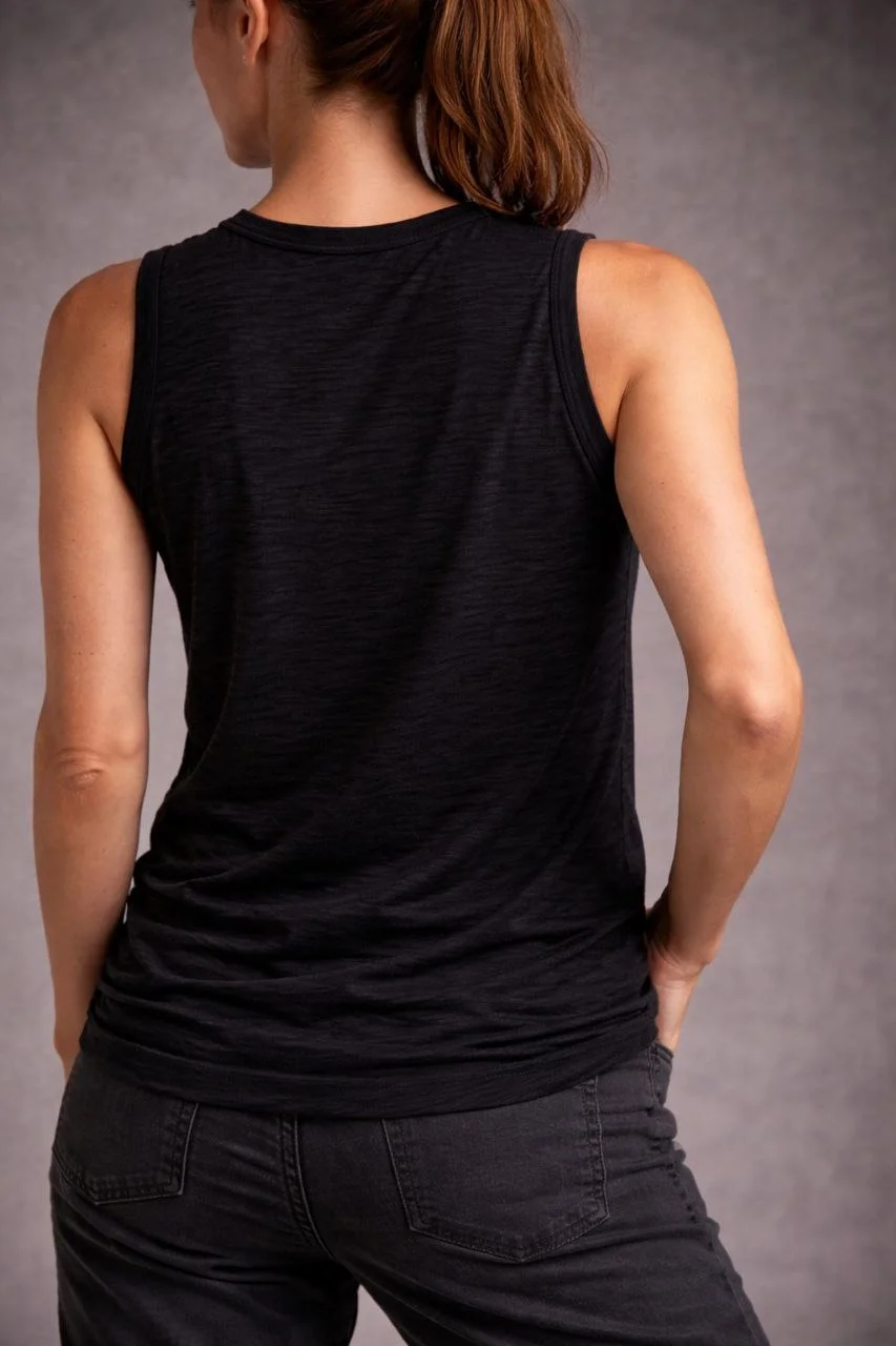 Kadın Flamlı Kumaş Sıfır Kolsuz Atlet Basic Spor Üst, Günlük ve Fitness Kullanımına Uygun - Siyah - Görsel 2
