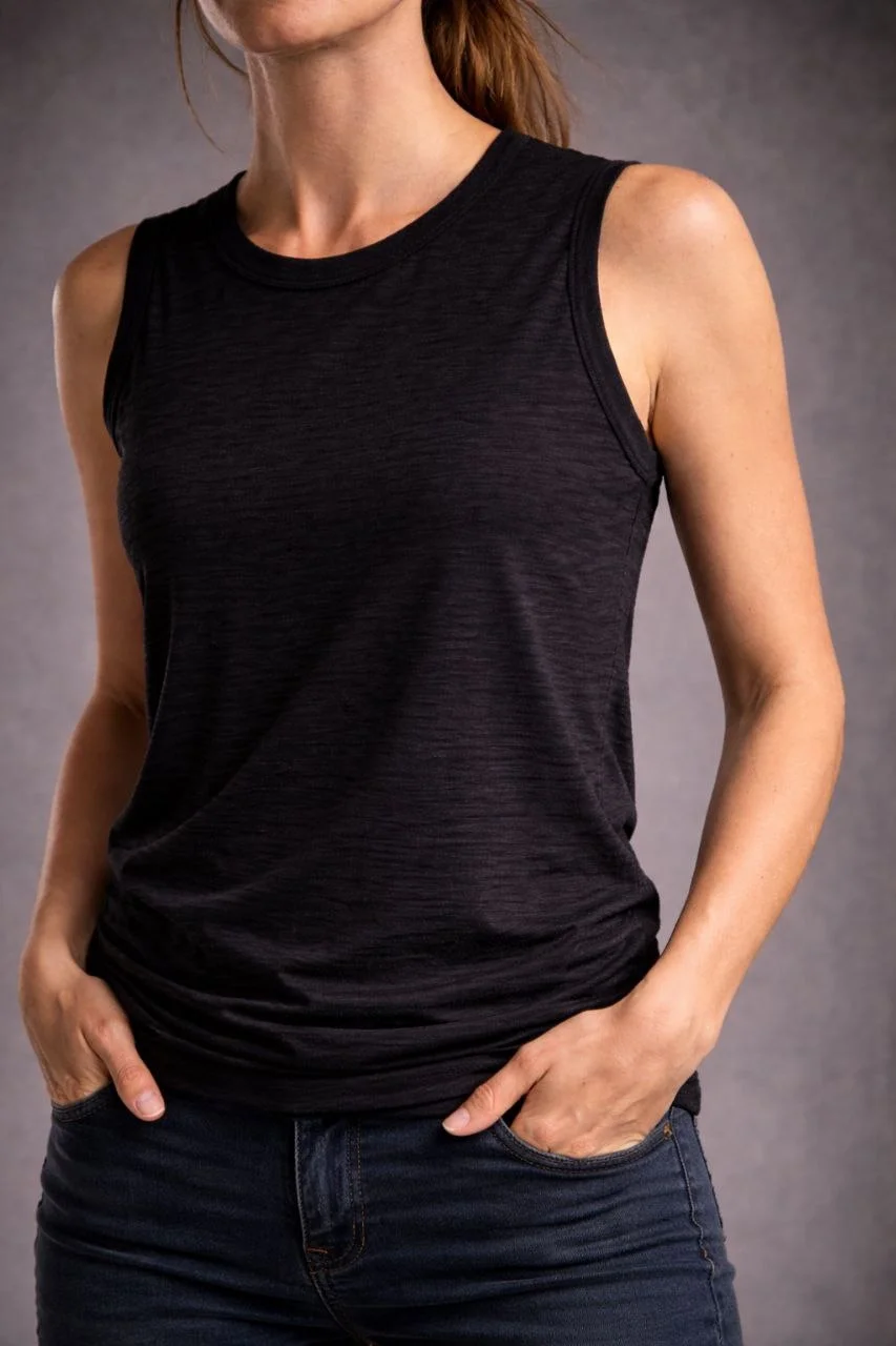 Kadın Flamlı Kumaş Sıfır Kolsuz Atlet Basic Spor Üst, Günlük ve Fitness Kullanımına Uygun - Siyah - Görsel 3