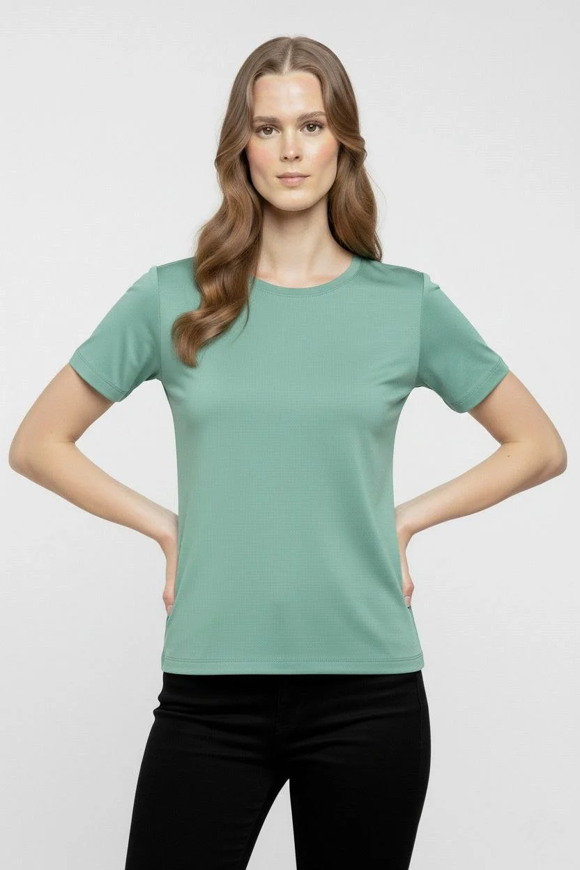 Kadın T-Shirt Bisiklet Yaka Slim Fit Likralı Tişört Günlük Basic Body - Mint Yeşili - Görsel 2