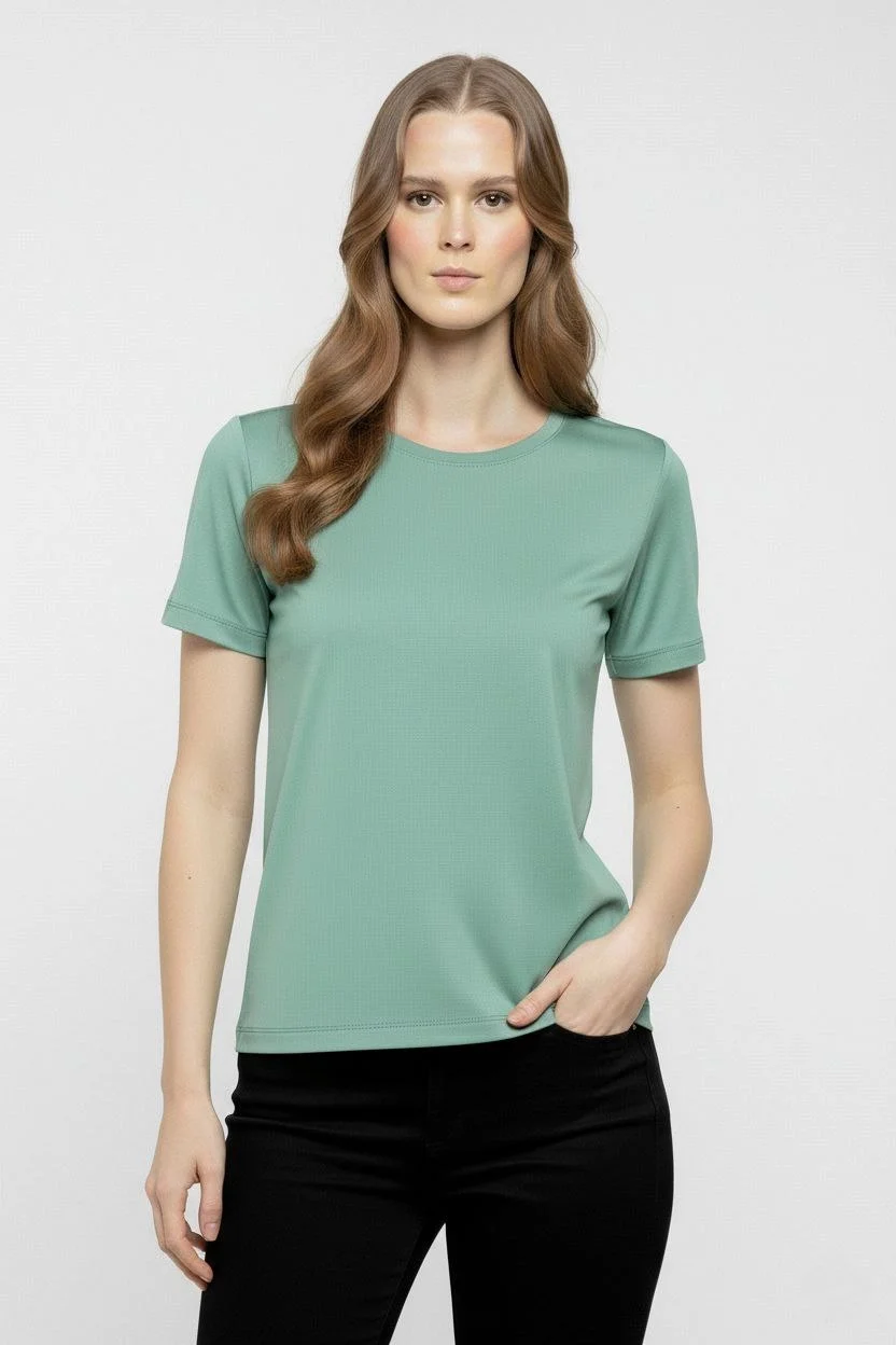 Kadın T-Shirt Bisiklet Yaka Slim Fit Likralı Tişört Günlük Basic Body - Mint Yeşili - Görsel 3