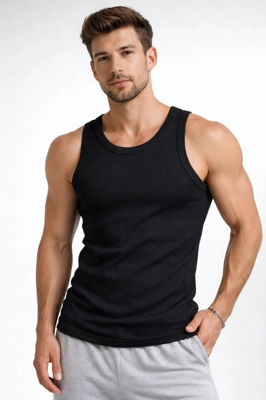 Erkek Spor Fitilli Atlet 3'lü Set Beyaz, Siyah ve Kahverengi Slim Fit Kaşkorse Arka Baskılı Spor Atlet - Görsel 8