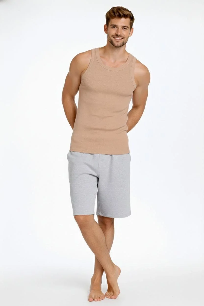 Erkek Spor Fitilli Atlet 3'lü Set Beyaz, Kırmızı ve Kahverengi Slim Fit Kaşkorse Arka Baskılı Spor Atlet - Görsel 8