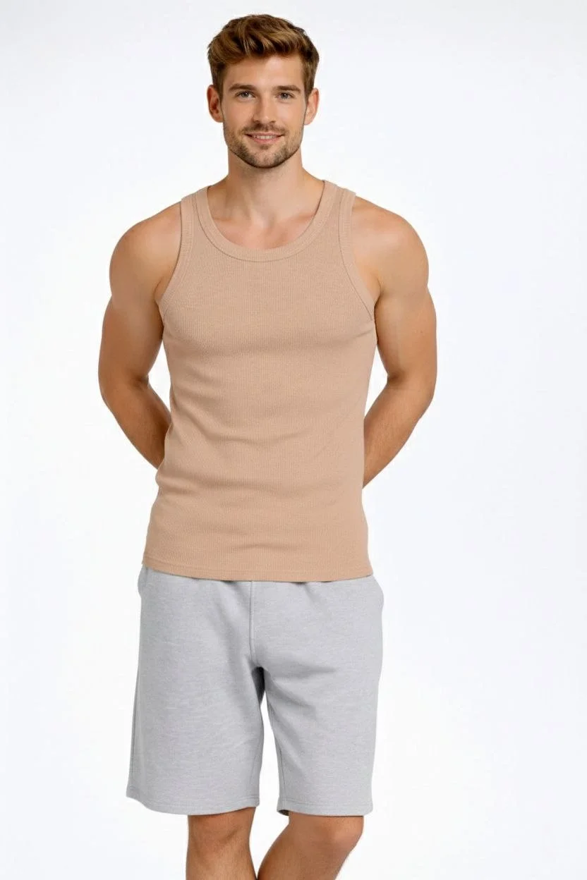 Erkek Spor Fitilli Atlet 3'lü Set Beyaz, Kırmızı ve Kahverengi Slim Fit Kaşkorse Arka Baskılı Spor Atlet - Görsel 7