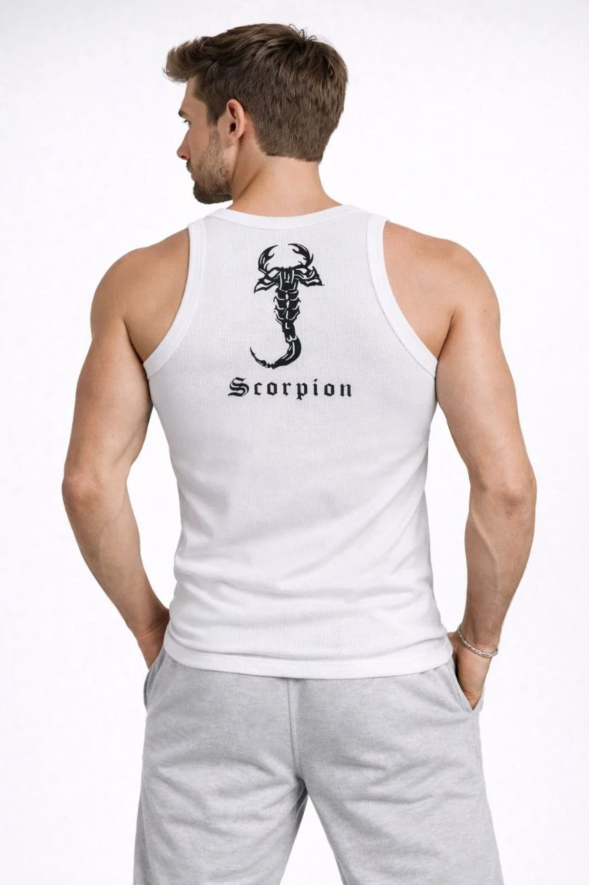 Erkek Spor Fitilli Atlet 3'lü Set Beyaz, Kırmızı ve Kahverengi Slim Fit Kaşkorse Arka Baskılı Spor Atlet - Görsel 2