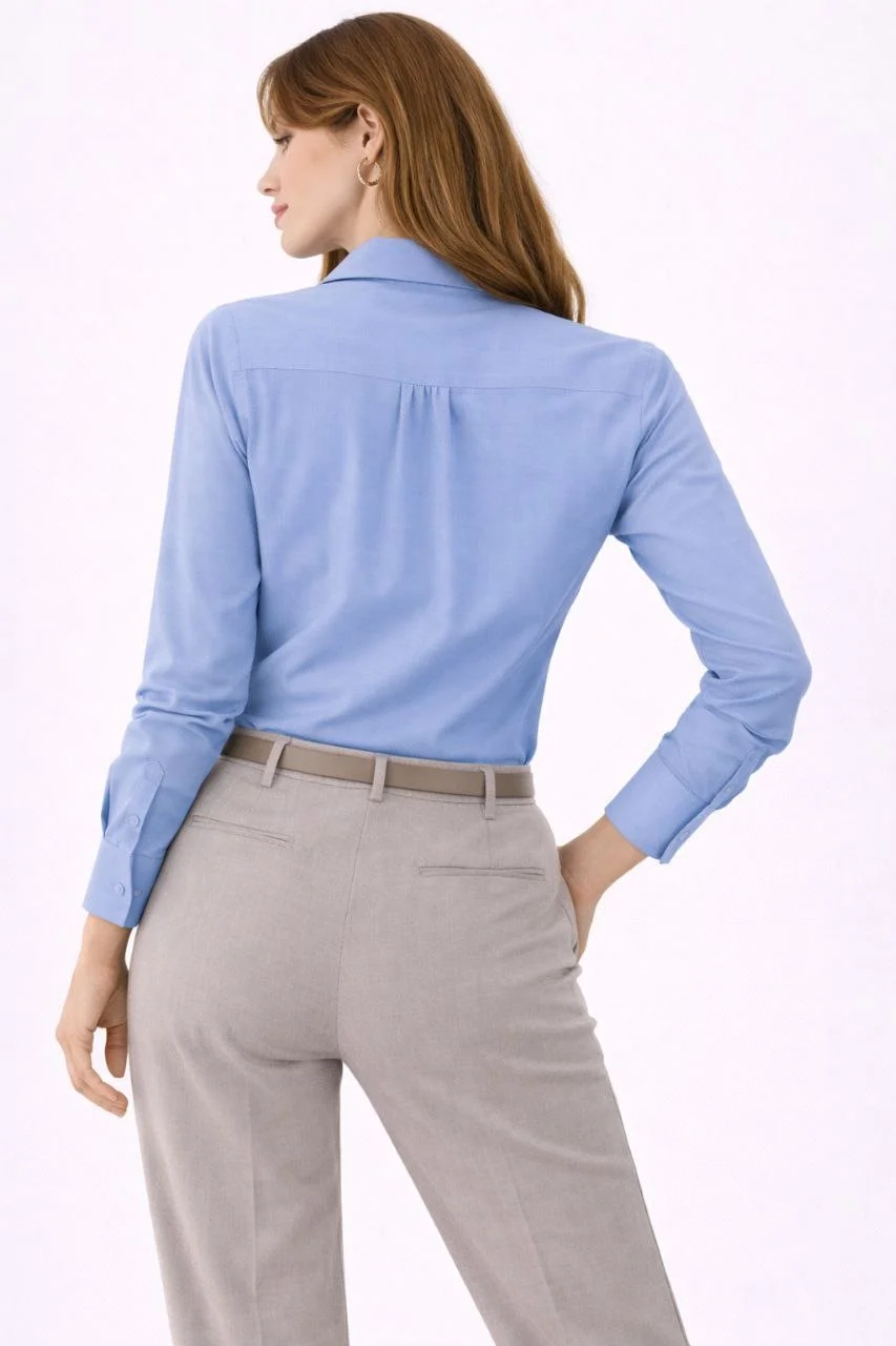 Kadın Uzun Kollu Gömlek Düğmeli Klasik Yaka Günlük ve Ofis Şıklığına uygun - Mavi - Görsel 5