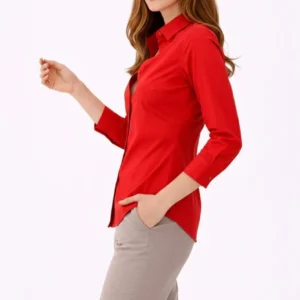 Alternative view of Kadın Uzun Kollu Gömlek Düğmeli Klasik Yaka Günlük ve Ofis Şıklığına uygun - Kırmızı