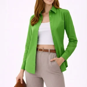 Kadın Uzun Kollu Gömlek Düğmeli Klasik Yaka Günlük ve Ofis Şıklığına uygun - Yeşil