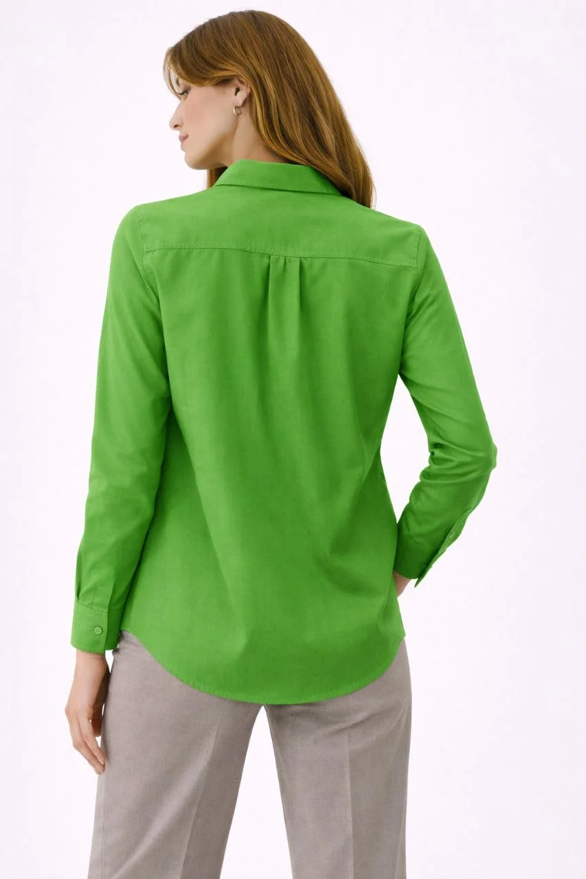 Kadın Uzun Kollu Gömlek Düğmeli Klasik Yaka Günlük ve Ofis Şıklığına uygun - Yeşil - Görsel 7