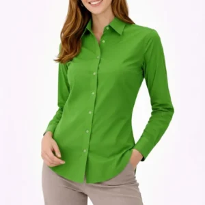 Alternative view of Kadın Uzun Kollu Gömlek Düğmeli Klasik Yaka Günlük ve Ofis Şıklığına uygun - Yeşil
