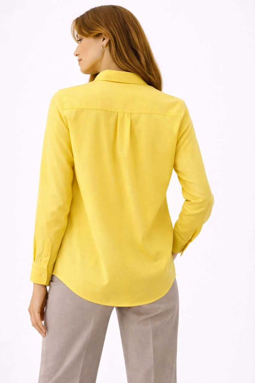 Kadın Uzun Kollu Gömlek Düğmeli Klasik Yaka Günlük ve Ofis Şıklığına uygun - Sarı - Görsel 2