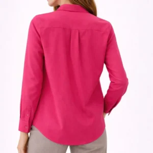 Alternative view of Kadın Uzun Kollu Gömlek Düğmeli Klasik Yaka Günlük ve Ofis Şıklığına uygun - Fuşya