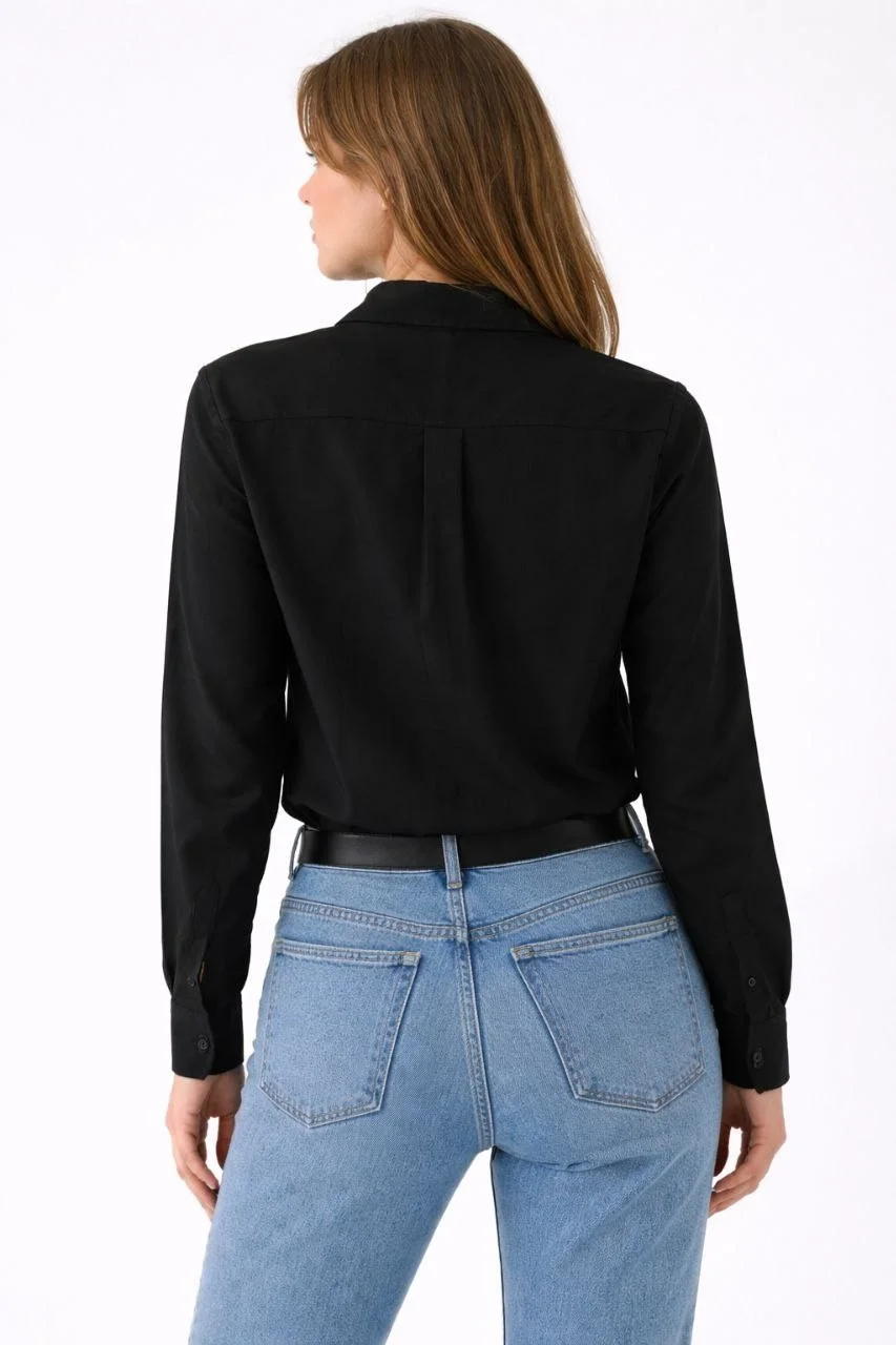 Kadın Uzun Kollu Gömlek Düğmeli Klasik Yaka Günlük ve Ofis Şıklığına uygun - Siyah - Görsel 3