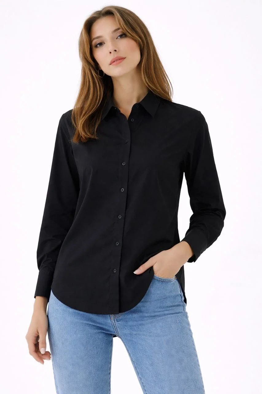 Kadın Uzun Kollu Gömlek Düğmeli Klasik Yaka Günlük ve Ofis Şıklığına uygun - Siyah - Görsel 2