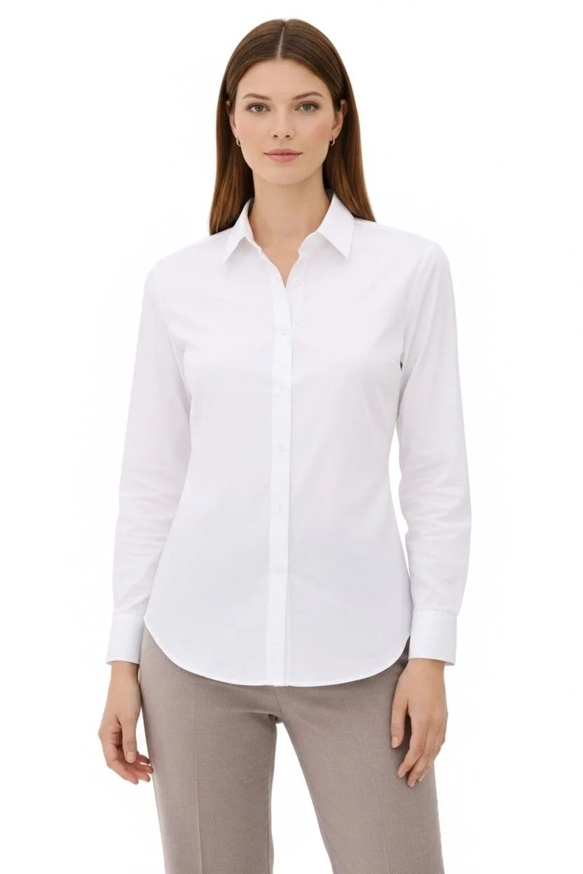 Kadın Uzun Kollu Gömlek Düğmeli Klasik Yaka Günlük ve Ofis Şıklığına uygun - Beyaz - Görsel 4