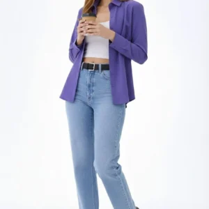 Alternative view of Kadın Uzun Kollu Gömlek Düğmeli Klasik Yaka Günlük ve Ofis Şıklığına uygun - Mor