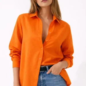 Kadın Uzun Kollu Gömlek Düğmeli Klasik Yaka Günlük ve Ofis Şıklığına uygun - Turuncu
