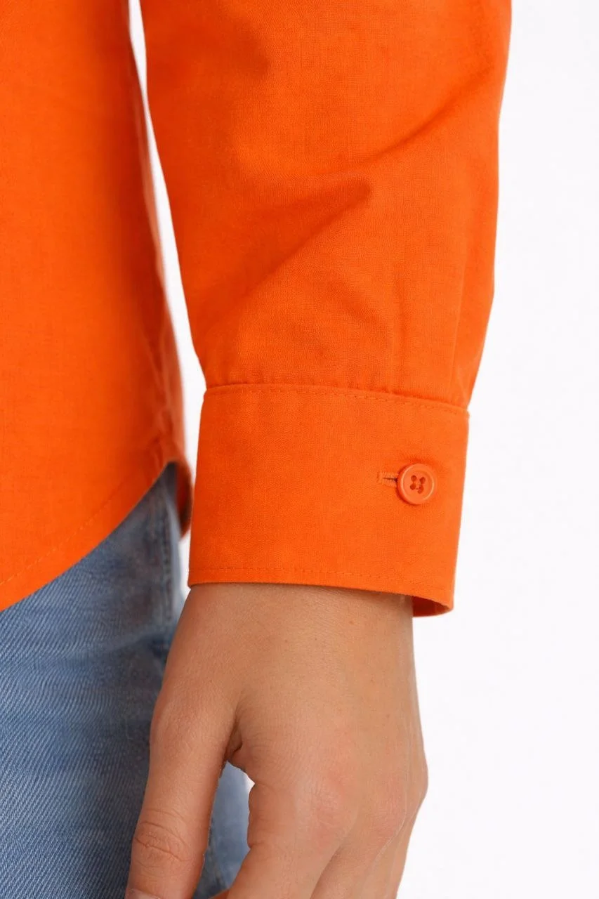 Kadın Uzun Kollu Gömlek Düğmeli Klasik Yaka Günlük ve Ofis Şıklığına uygun - Turuncu - Görsel 4