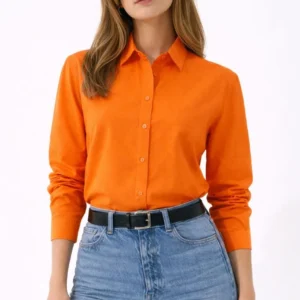 Alternative view of Kadın Uzun Kollu Gömlek Düğmeli Klasik Yaka Günlük ve Ofis Şıklığına uygun - Turuncu