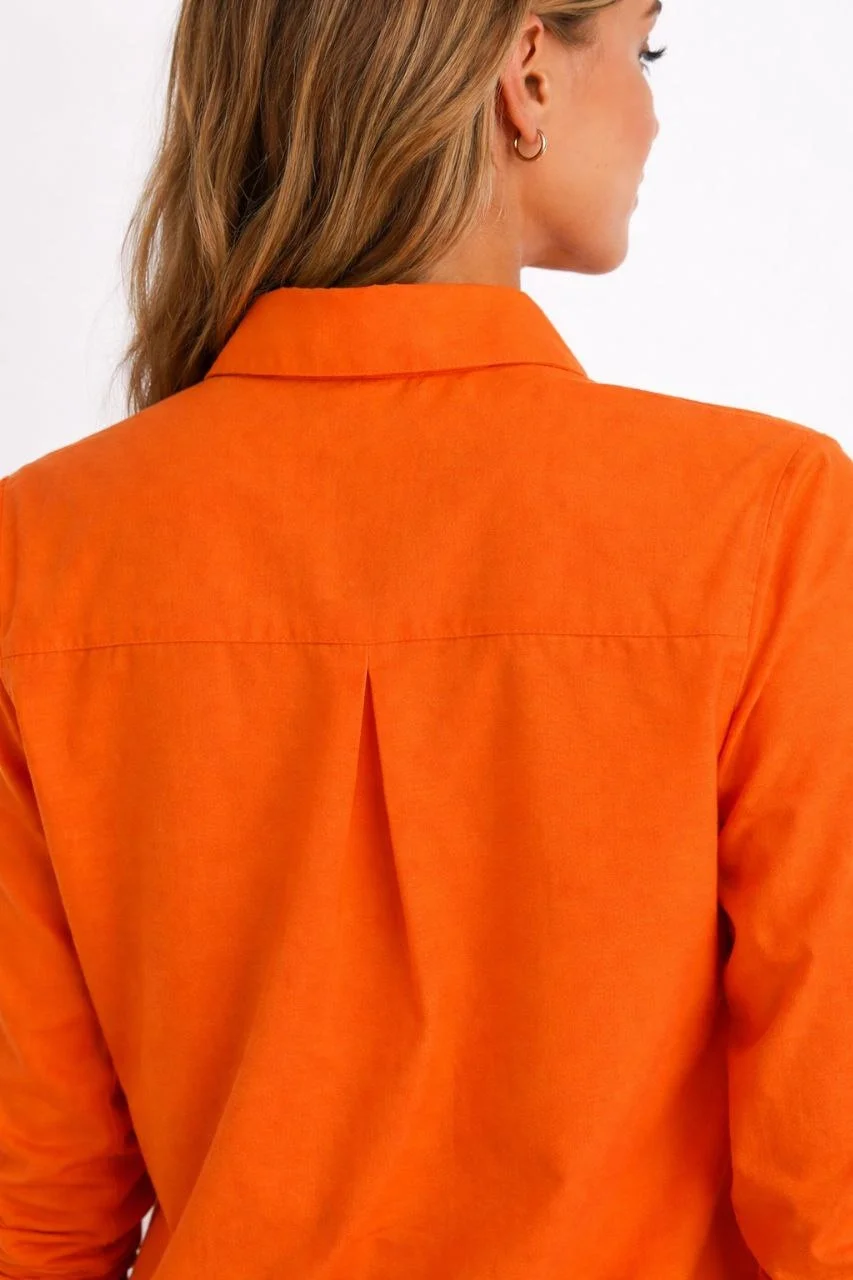 Kadın Uzun Kollu Gömlek Düğmeli Klasik Yaka Günlük ve Ofis Şıklığına uygun - Turuncu - Görsel 6