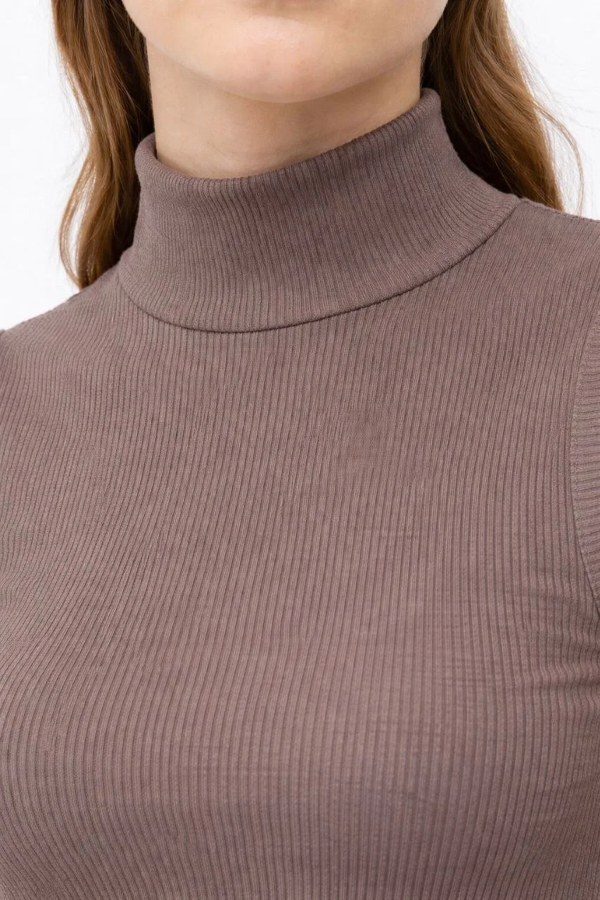 Kadın Yarım Balıkçı Yaka Fitilli Kaşkorse Atlet Basic Şık Bluz Badi - Kahverengi - Görsel 2