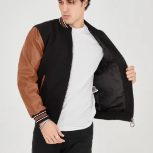 Alternative view of Erkek İçten Elyaf ve Astarlı Kolları Suni Deri Ceket - Kahverengi