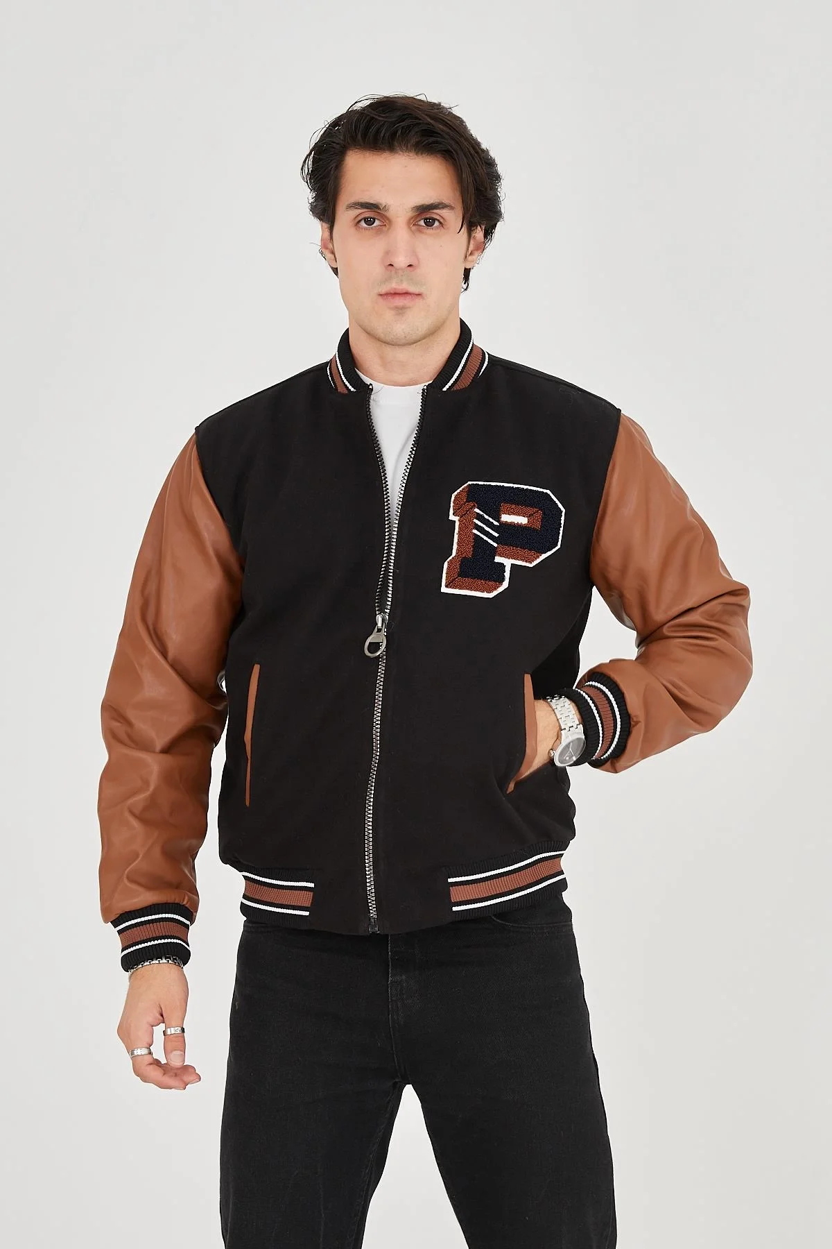 Erkek İçten Elyaf ve Astarlı Kolları Suni Deri Ceket - Kahverengi - Görsel 3