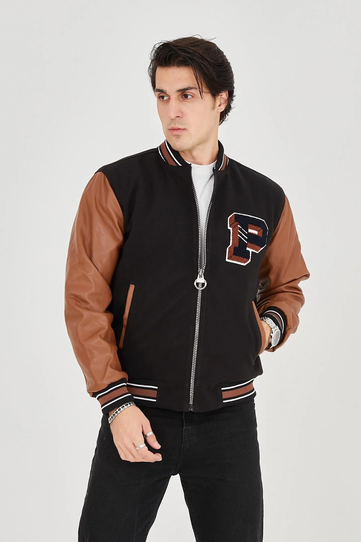 Erkek İçten Elyaf ve Astarlı Kolları Suni Deri Ceket - Kahverengi - Görsel 5