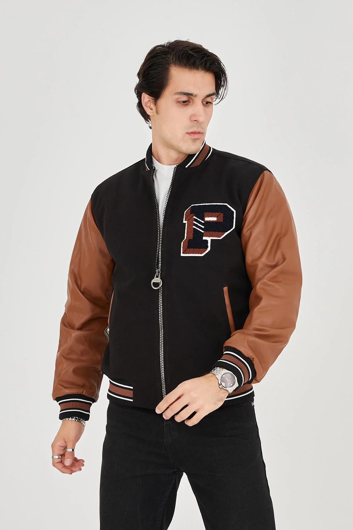 Erkek İçten Elyaf ve Astarlı Kolları Suni Deri Ceket - Kahverengi - Görsel 6