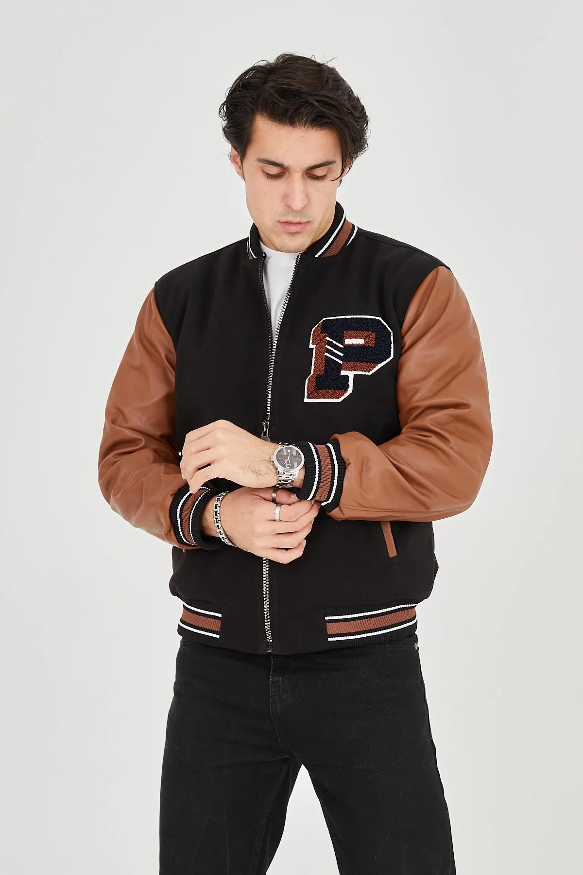 Erkek İçten Elyaf ve Astarlı Kolları Suni Deri Ceket - Kahverengi - Görsel 7