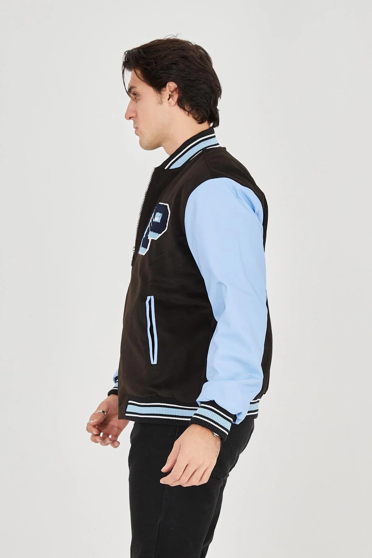 Erkek İçten Elyaf ve Astarlı Kolları Suni Deri Ceket - Mavi - Görsel 2