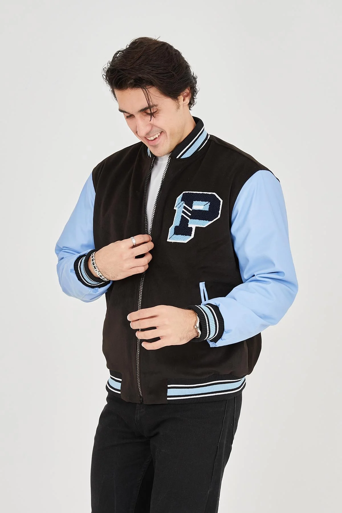 Erkek İçten Elyaf ve Astarlı Kolları Suni Deri Ceket - Mavi - Görsel 7