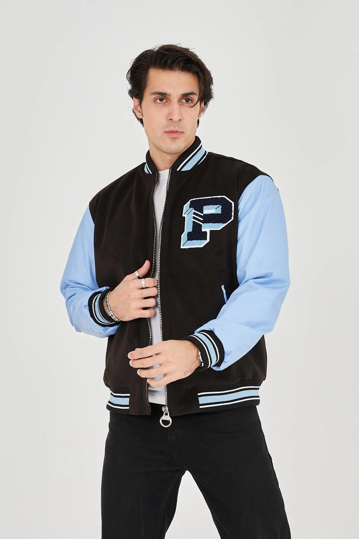 Erkek İçten Elyaf ve Astarlı Kolları Suni Deri Ceket - Mavi - Görsel 8