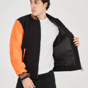 Alternative view of Erkek İçten Elyaf ve Astarlı Kolları Suni Deri Ceket - Turuncu