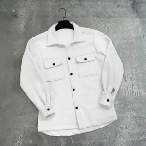 Alternative view of Erkek Üç İplik İçi Pamuklu Çıt Çıtlı Gömlek Ceket - Beyaz